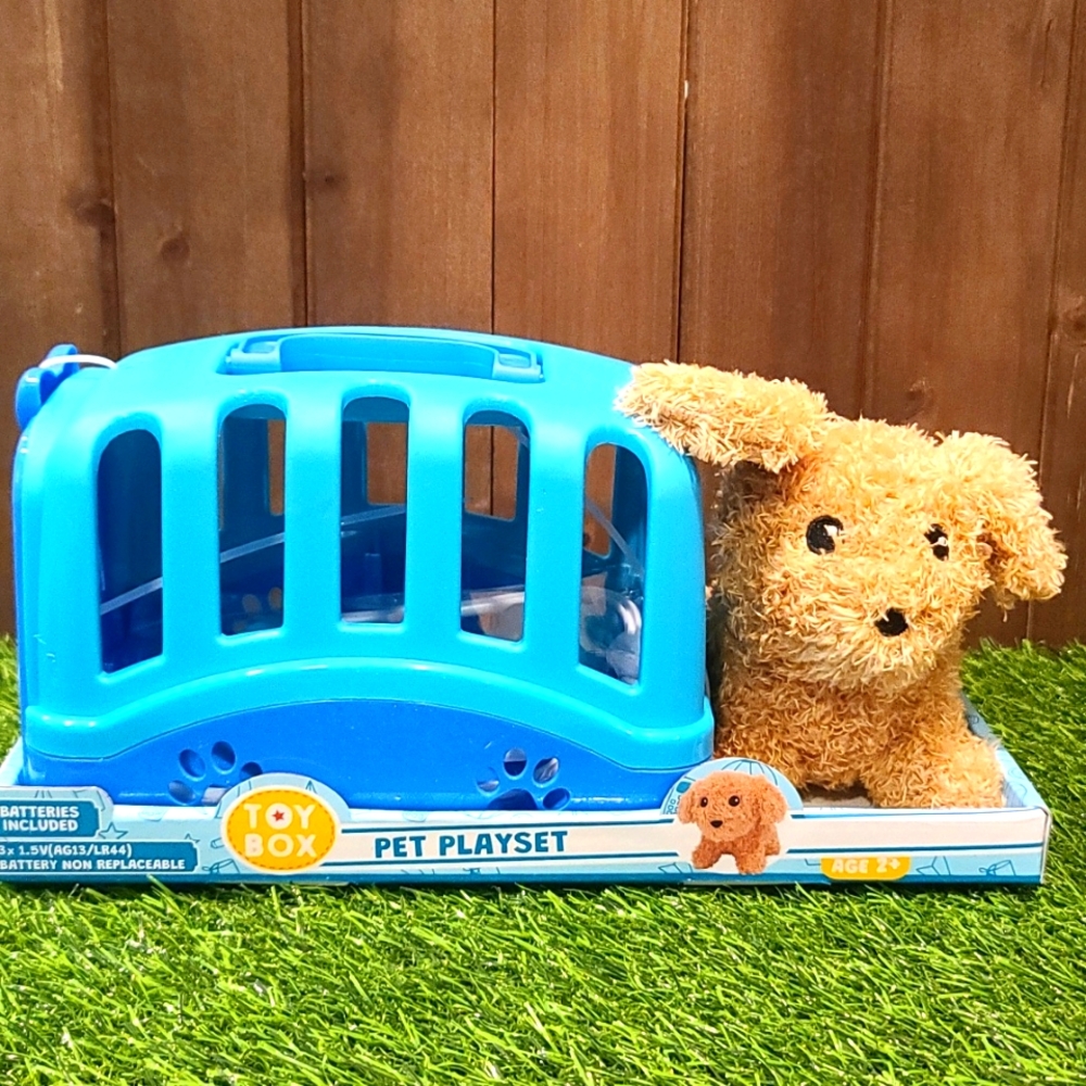 PET Puppy Vet Playset- Dog barks when hugged, play pet carrier & stethoscope NWT
